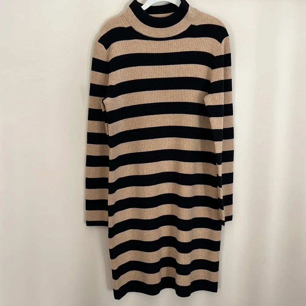 J Crew Stripe Turtleneck Mini Wool Knit Sweater dress size large